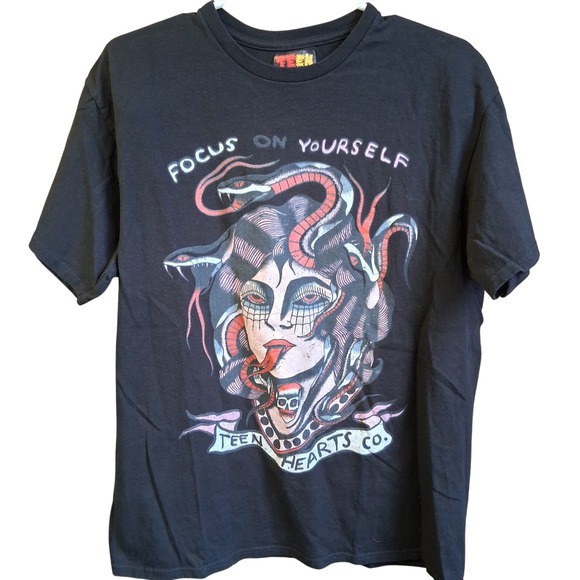 Teen Hearts Tops - Teen Hearts Medusa Focus on Yourself SS Graphic Tee Large EUC